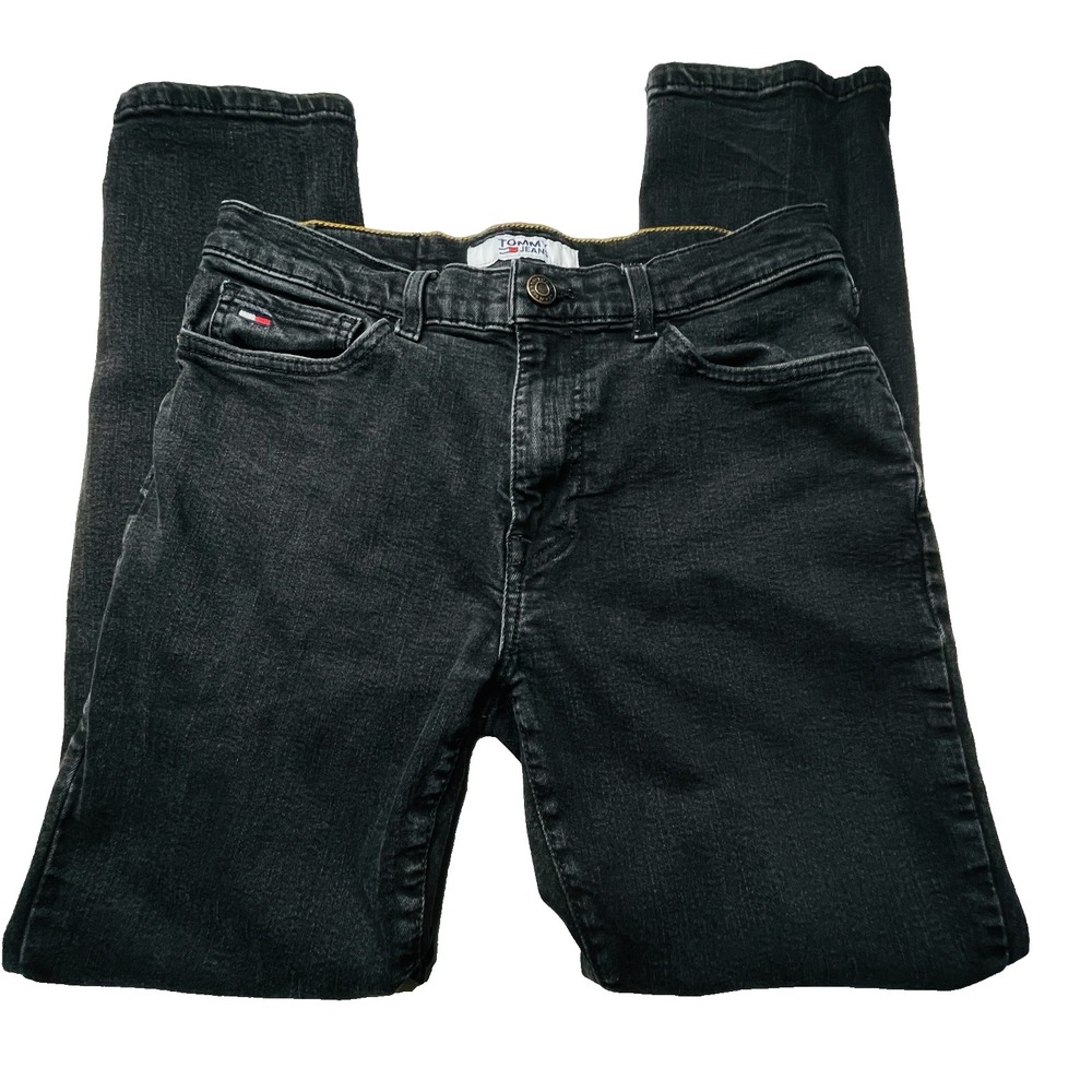 Tommy Jeans Men Slim Fit Black Wash Denim Jeans 30x29 Cotton Lyocell Stretch